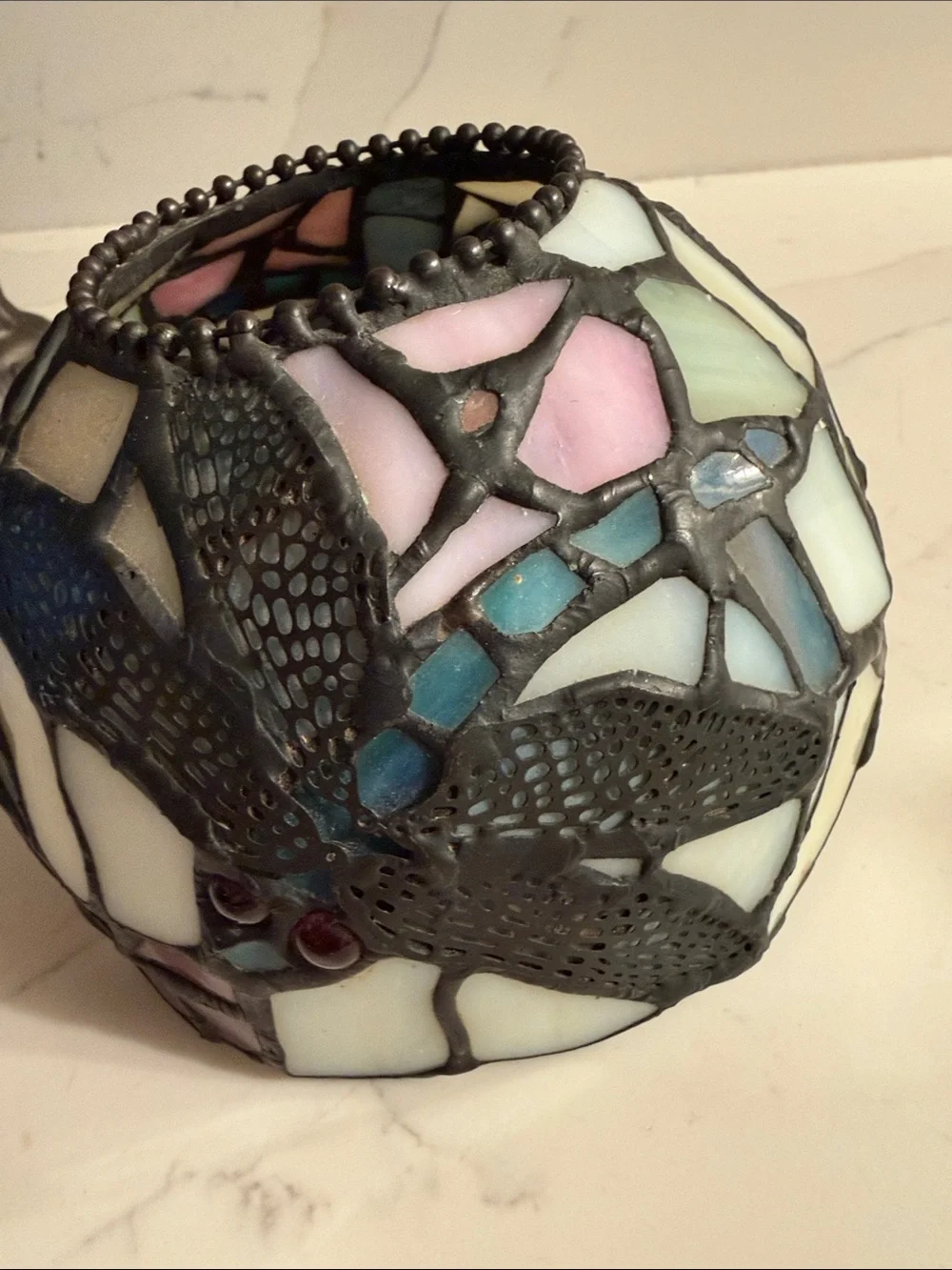 Vintage Stained Glass Dragonfly Candle Holder